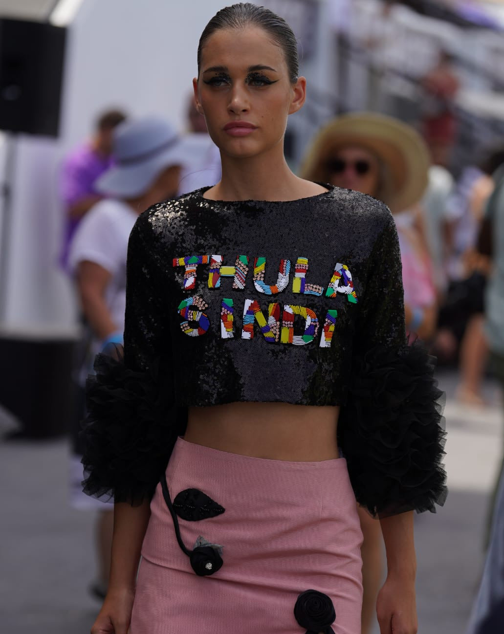 TS Dramatic Beaded Sequin Cropped Top