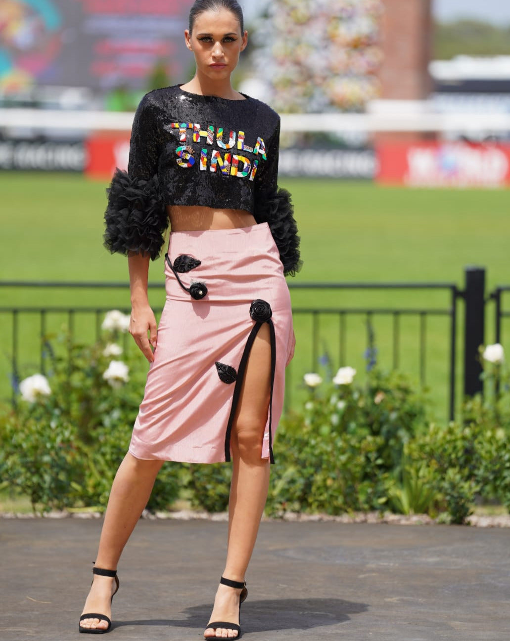 TS Dramatic Beaded Sequin Cropped Top