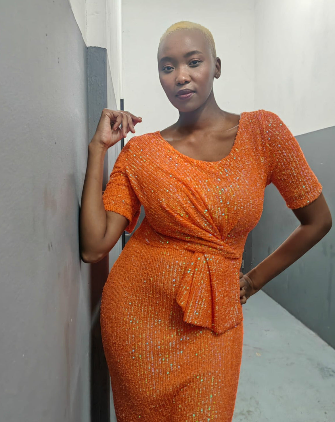 Tangerine Sequin Twist Dress