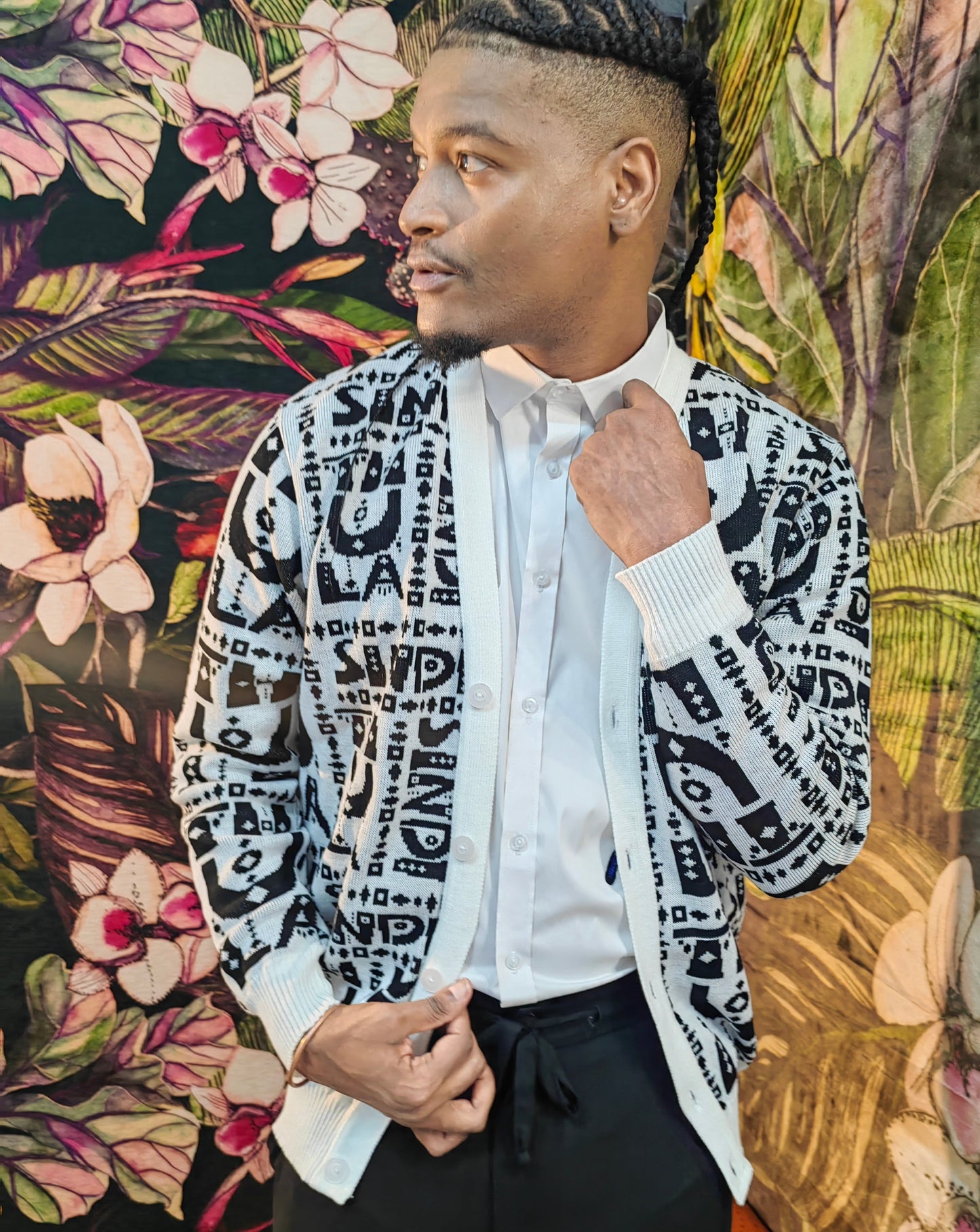 Logo Afrique Knit Cardigan (White)