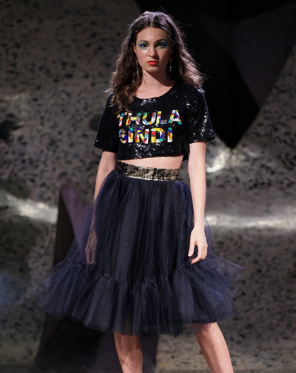TS Beaded Sequin Cropped Top