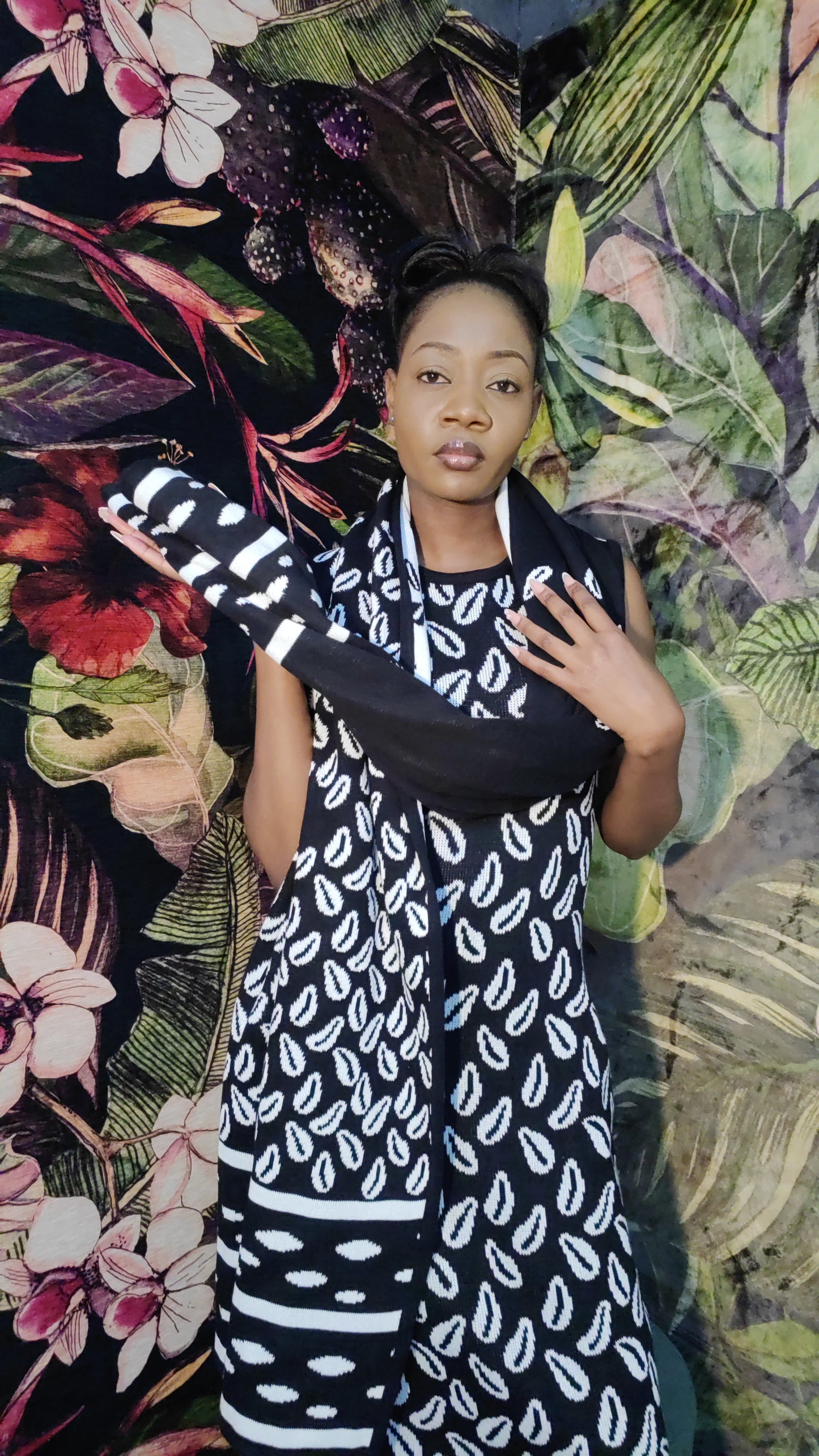 Cedi Pure Cotton Knit Scarf (B&W)