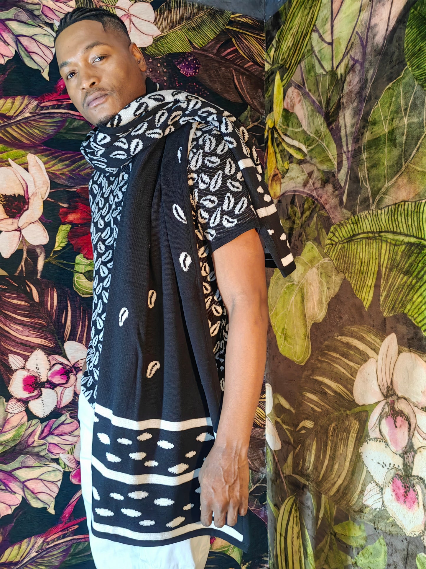 Cedi Pure Cotton Knit Scarf (B&W)