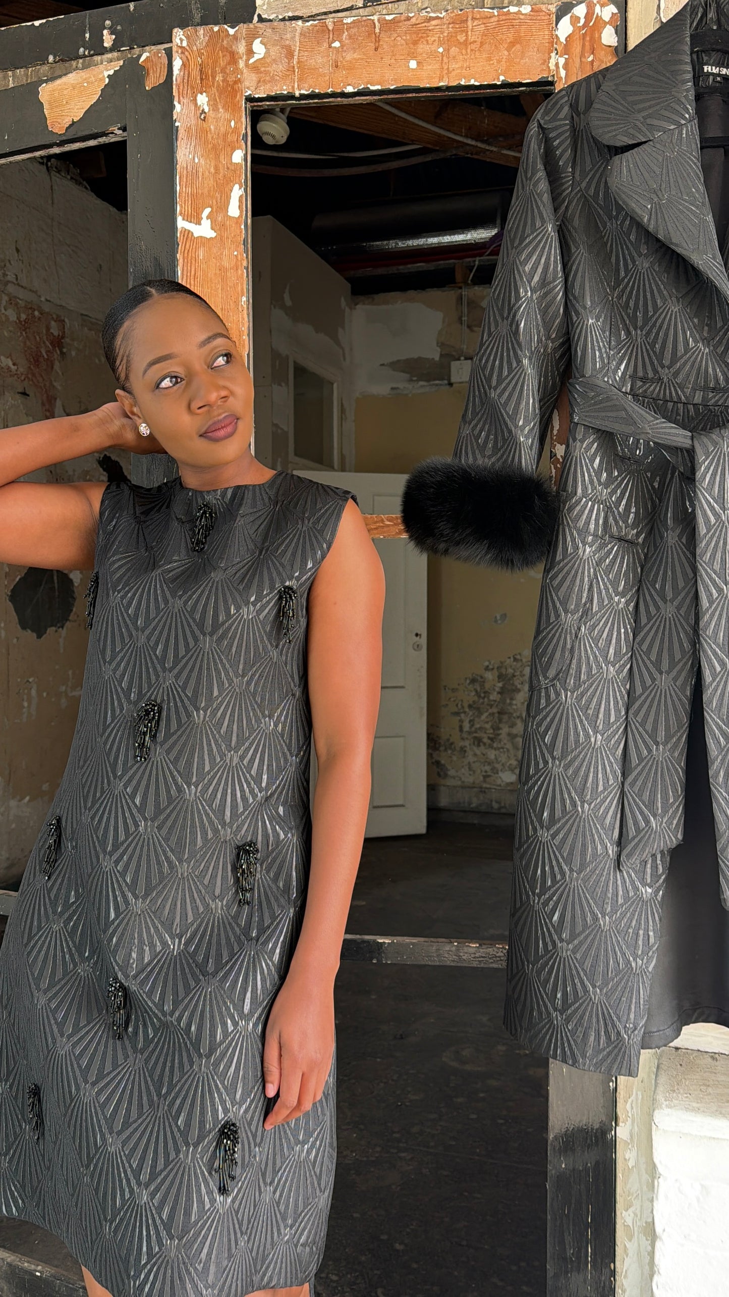 Brocade a-line dress by Thula Sindi