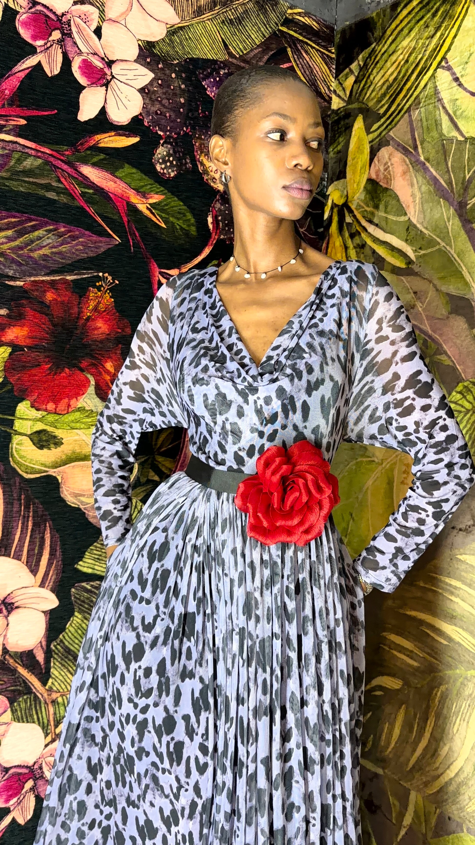 Leopard print stretch mesh dress by Thula Sindi