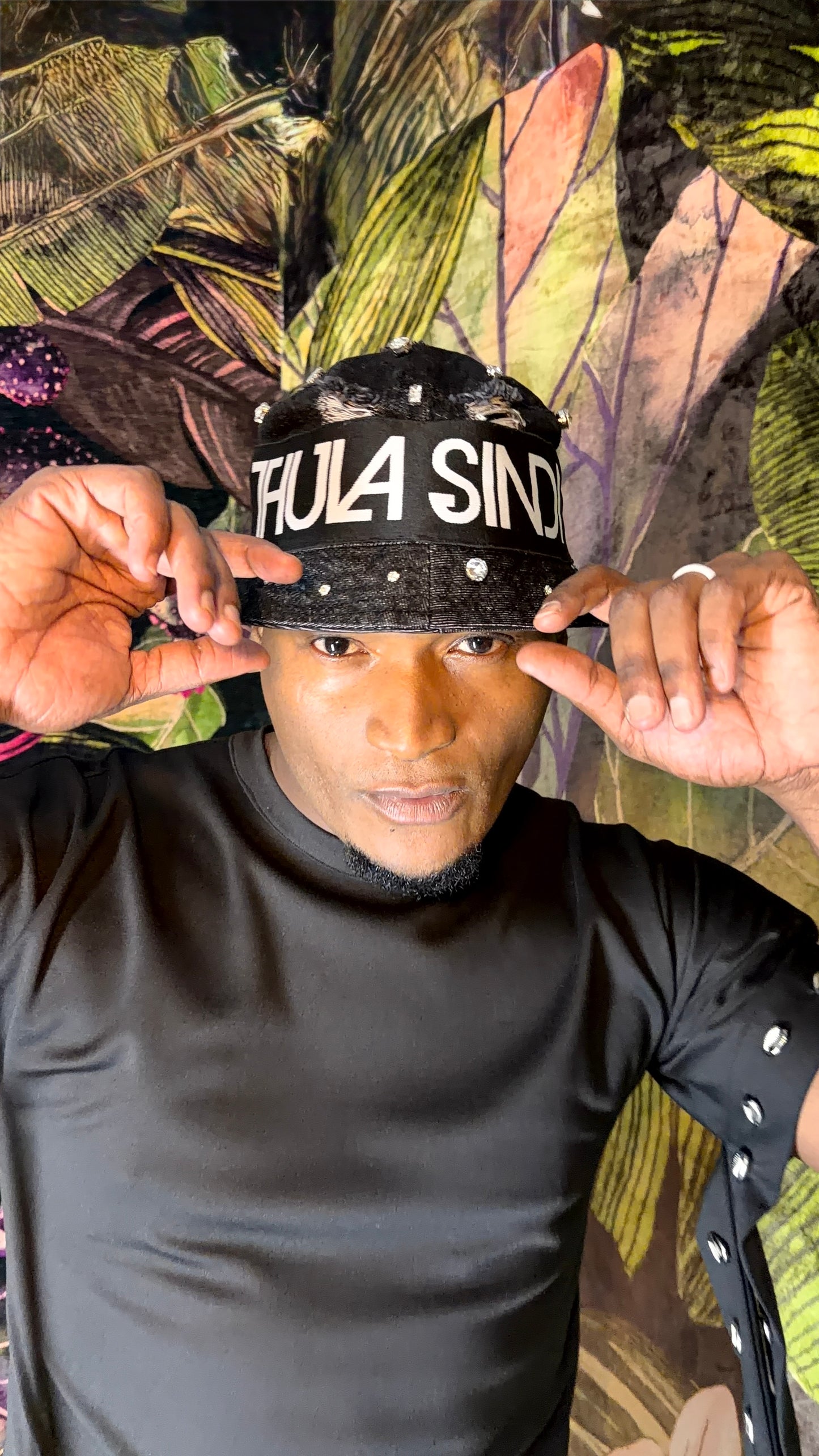 TS Distressed Denim Crystal Logo Bucket Hat