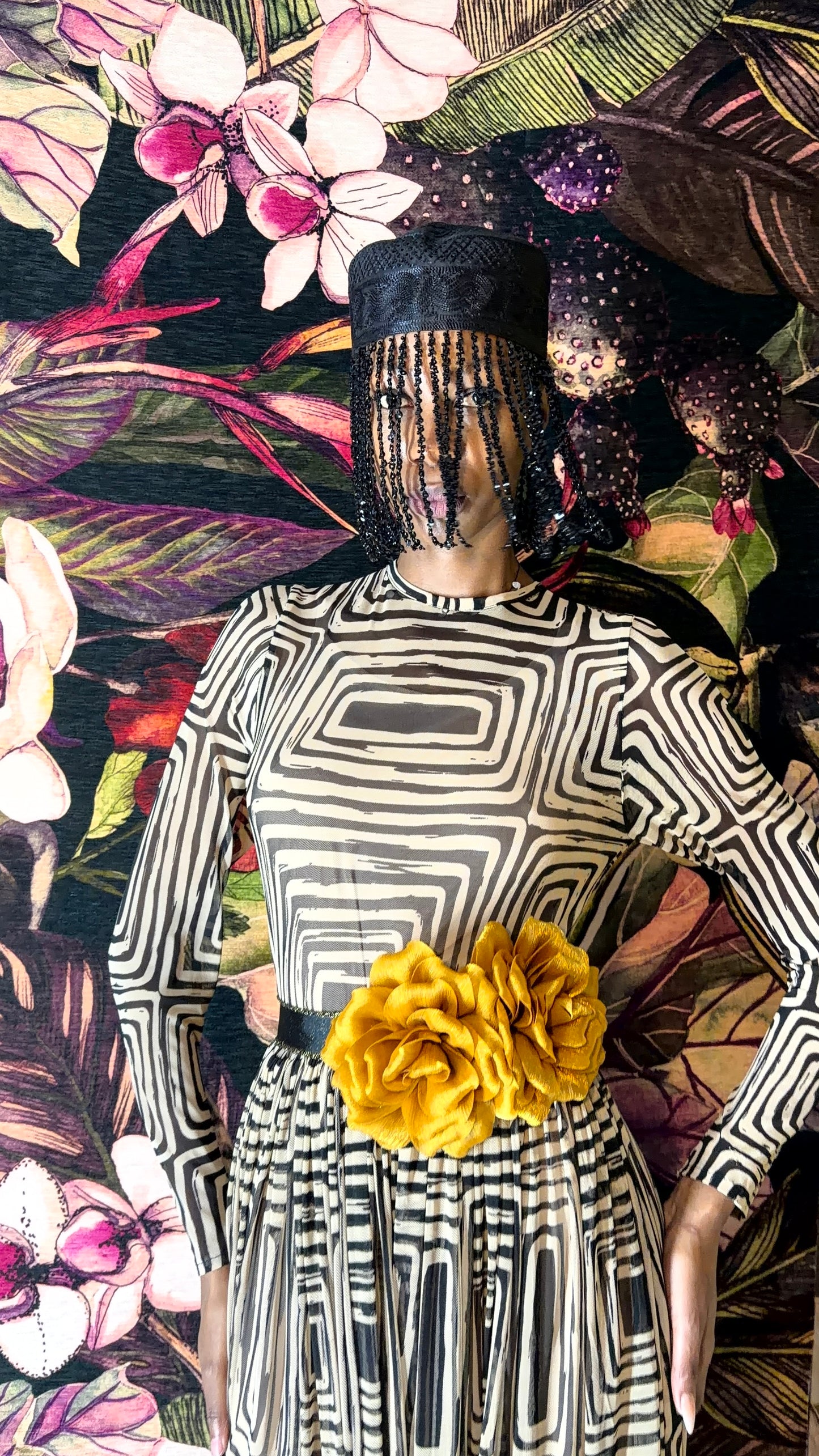 Geometric stretch mesh dress by Thula Sindi
