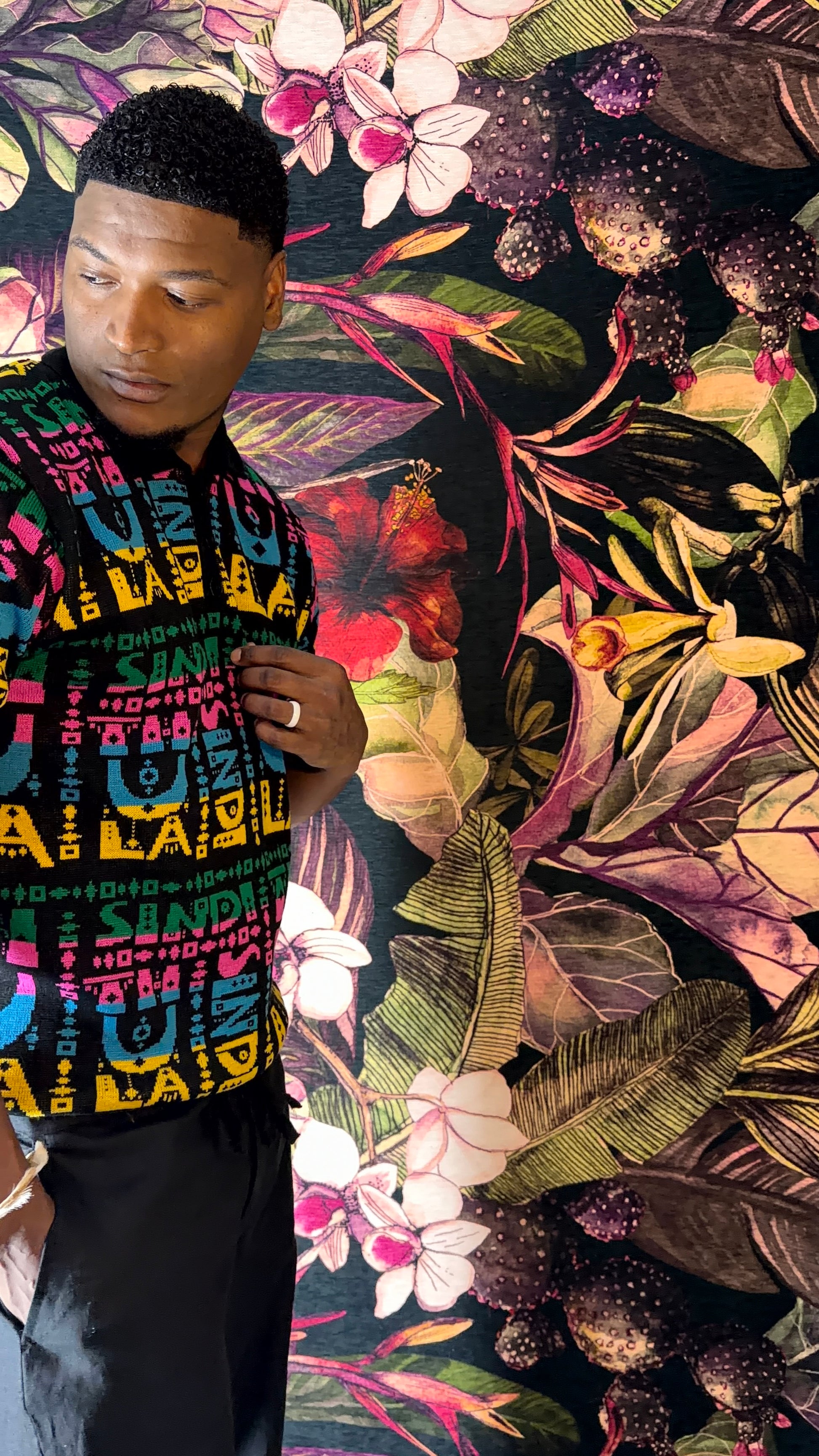 Kaleidoscope knit golfer by Thula Sindi