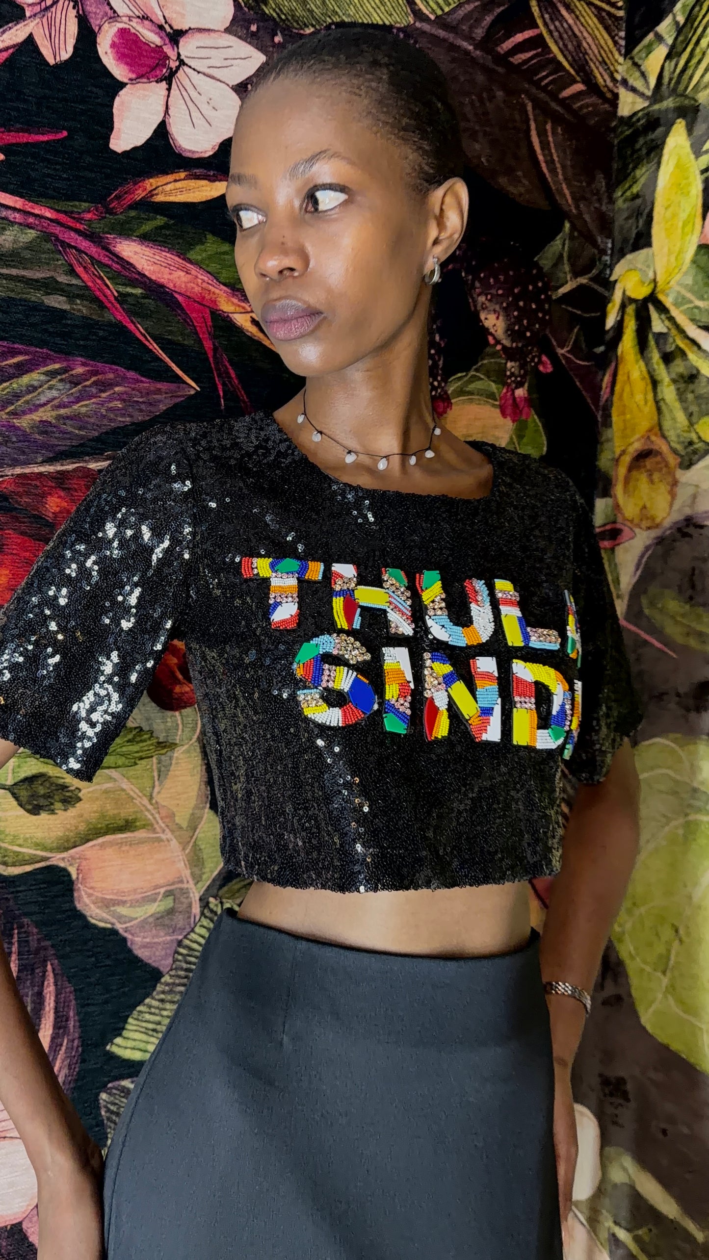 TS Beaded Sequin Cropped Top