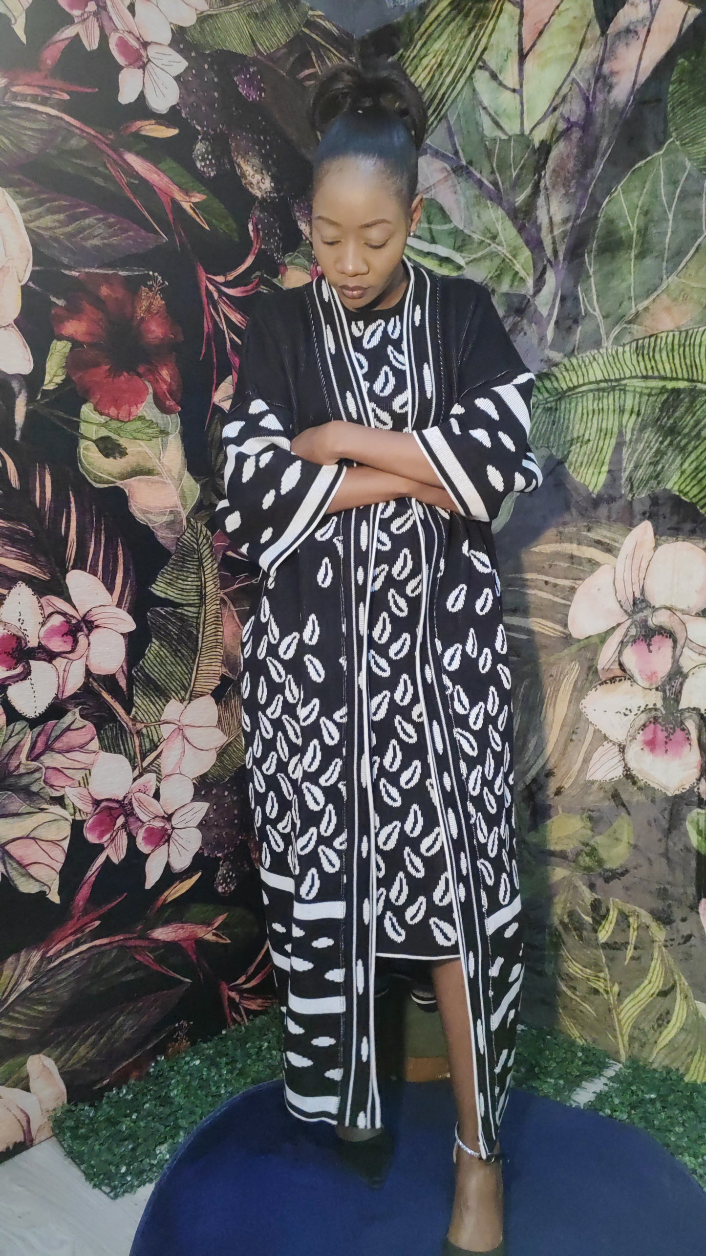 Cedi Pure Cotton Robe-Coat (B&W)