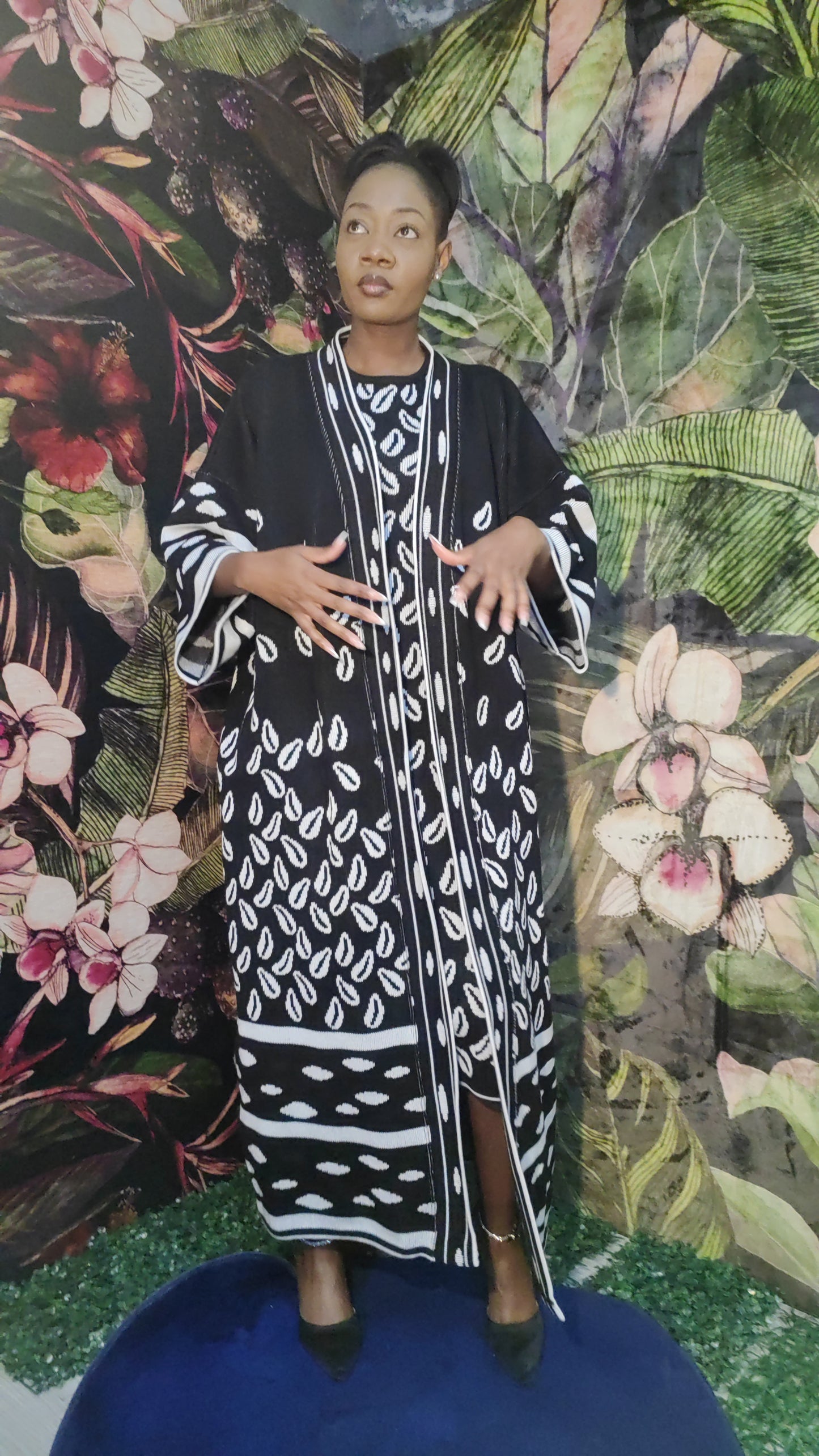Cedi Pure Cotton Robe-Coat (B&W)
