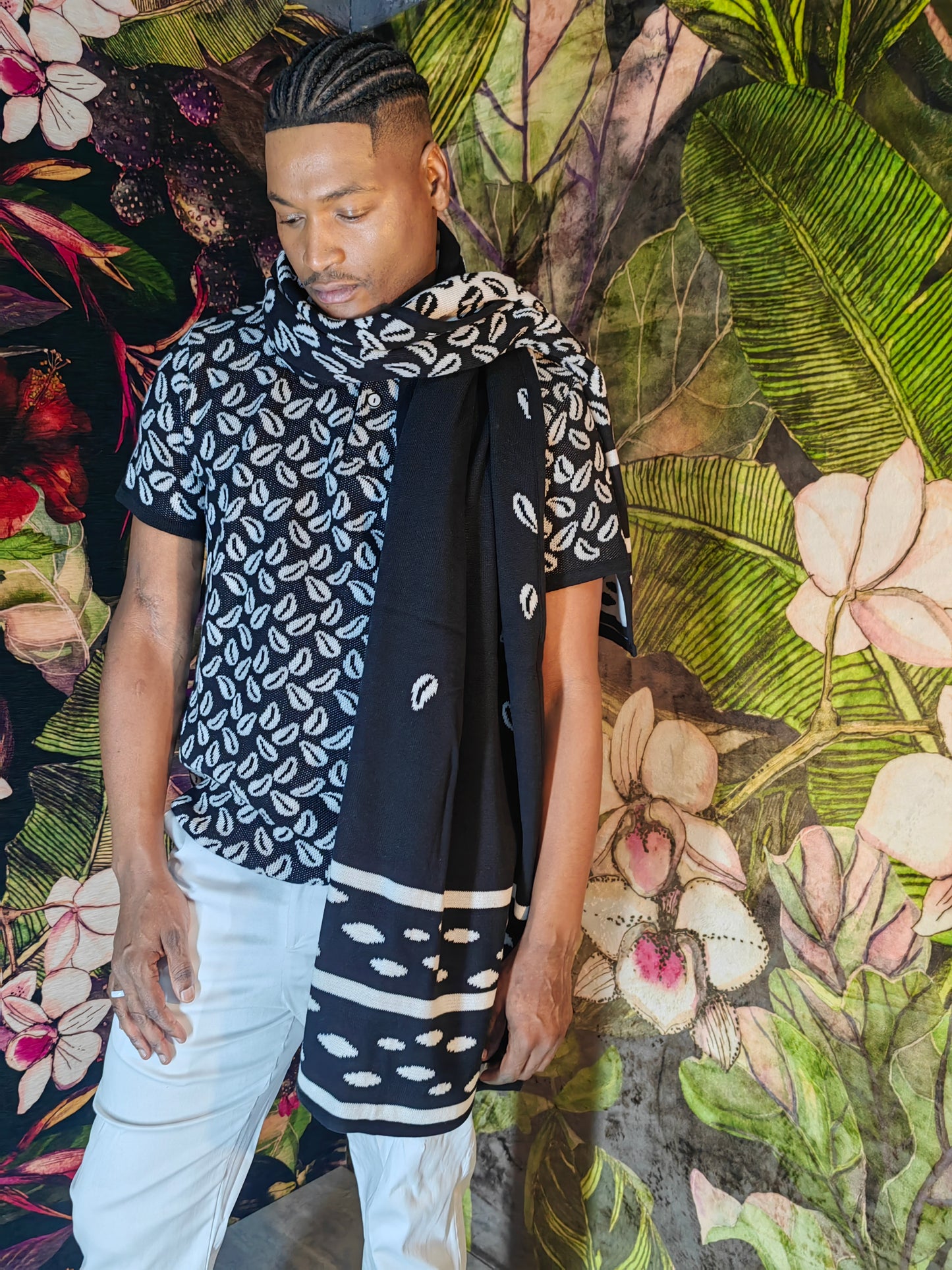 Cedi Pure Cotton Knit Scarf (B&W)