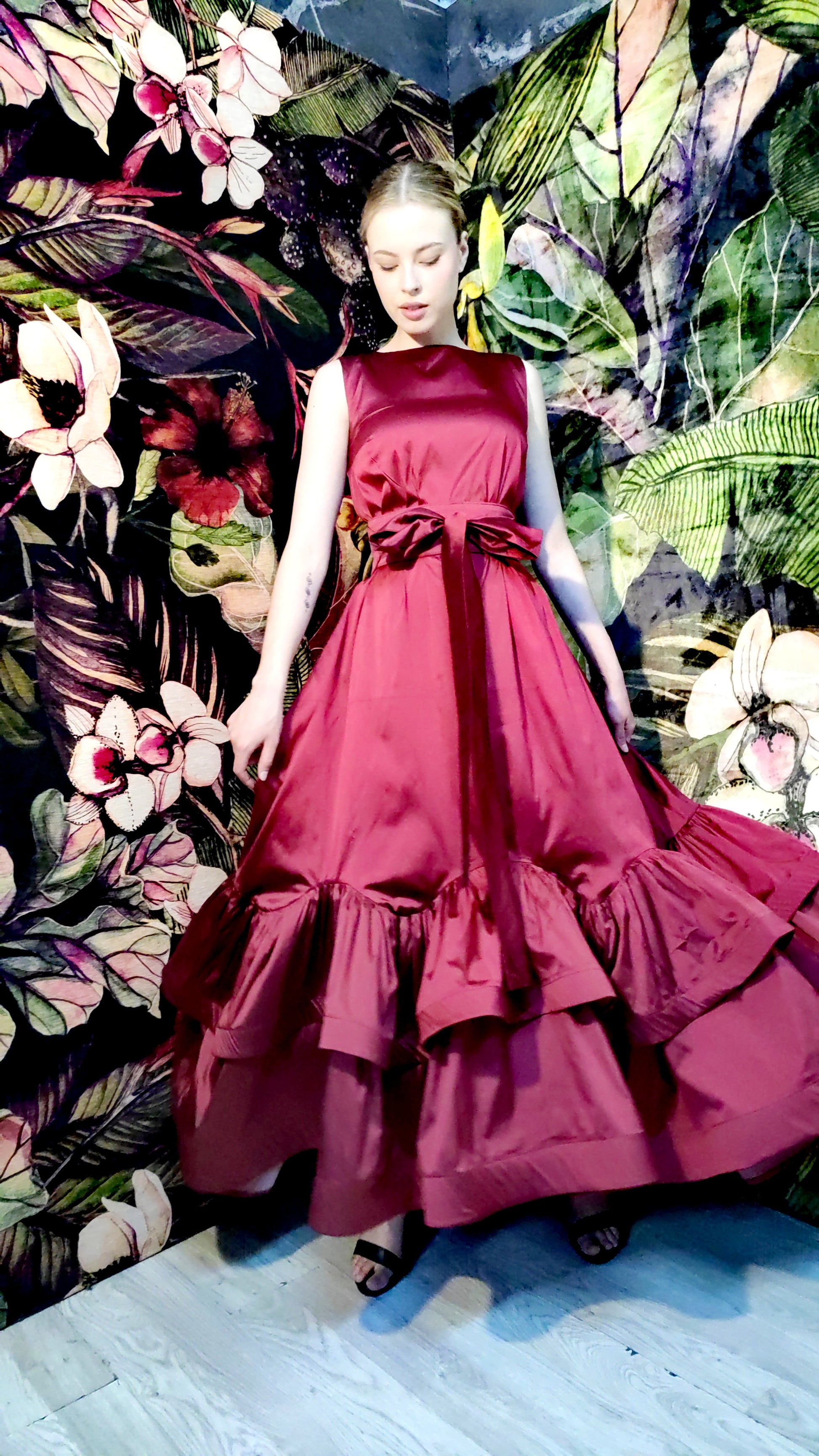 burgundy taffeta dress Maura Taffeta And Satin Maxi Dress / Wine | MESHKI